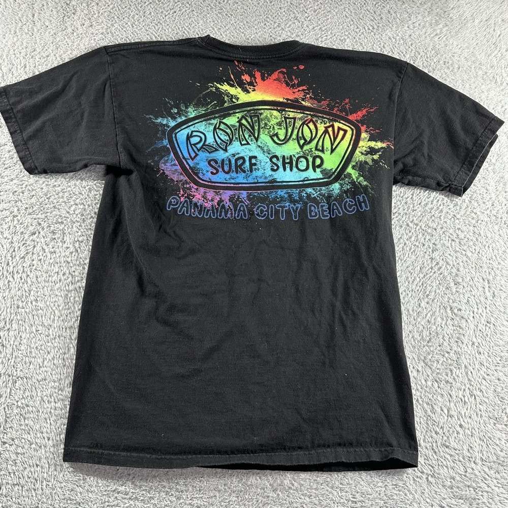 Ron Jon Surf Shop Shirt Mens Medium Black Rainbow Double Sided Surf Skate